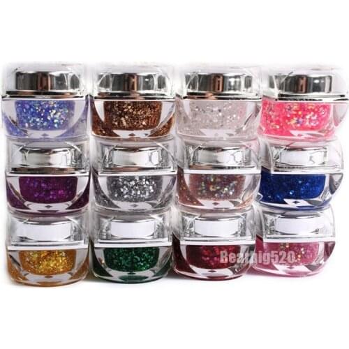 12 colors/set Shiny Nail Gel Acrylic Spangles Nail Art Glitter UV Gel