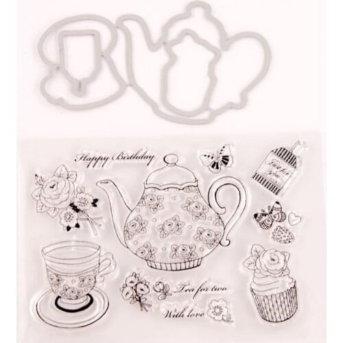 Teapot and Flowers Metal Cutting Dies and Clear Stamps for Scrapbooking DIY Crafts Die Cut Stencils Card Make Photo Album Decor