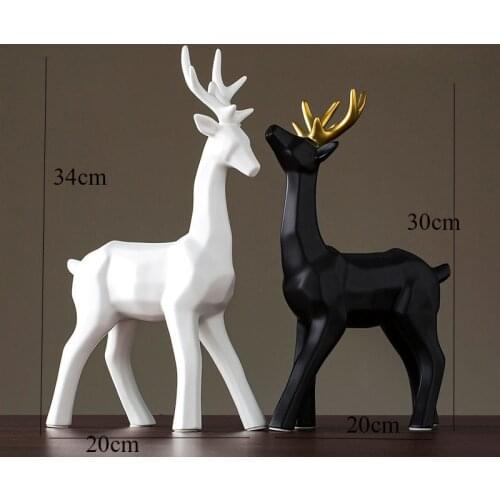 2 pcs Statue Deers Sculpture Ceramic Reindeer Decoration Nordic Home Decor Statues Deer Figurines Modern Decor Tabletop Crafts
