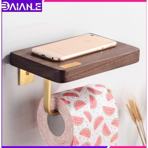 Toilet Paper Holder Creative Brass Wooden Paper Towel Holder Shelf Wall Mounted Bathroom Tissue Roll Paper Holder Rack Decorate