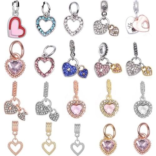 BRACE CODE 2Pcs/lot European Heart-shaped DIY Pendant fit Original Brand Charms Bracelet Trinket Jewelry for Women Gift
