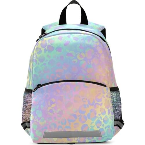 Childrens Fashion Backpack Kids Rainbow Leopard Print Rose Gold Small Cute Backpack Travel School Bags For Teenage Girl Bagpack