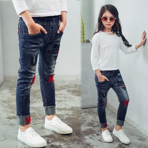 Female child jeans 2020 spring and autumn embroidery letter children pants girls casual trousers