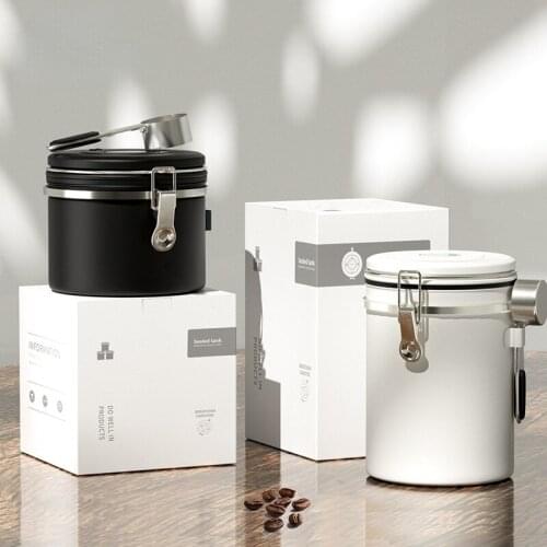 Coffee Bean Sealed Tank 304 Stainless Steel Exhaust Valve Sealed Storage Tank with Spoon Dried Fruit Fresh-keeping Tank