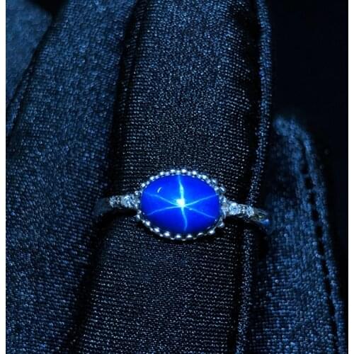 Starlight Sapphire Ring, Classic 925 Pure Silver Star Line Beautiful Mail Packing