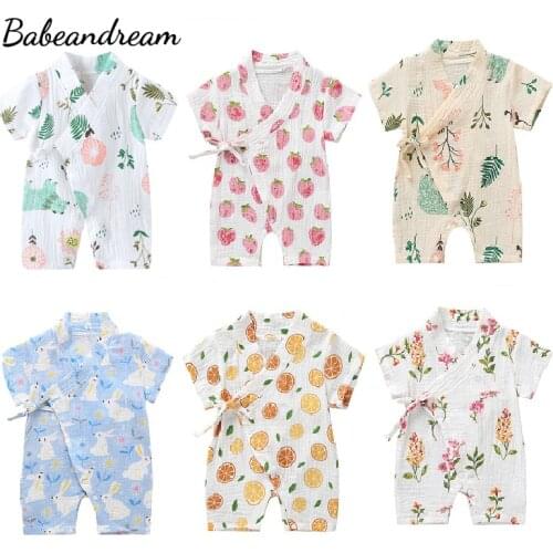 0-18M Summer Baby Girl Boys Clothing Rompers Jumpsuit Short-sleeved Floral Print Cute Soft Newborn Infant Baby Kimono Playwear