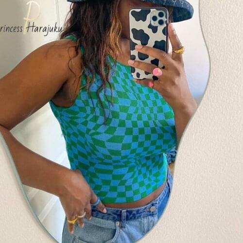 Summer Harajuku Lattice Women Tank Top Women Yellow Casual Fitness Short Vest Candy Colors Knitted Off Shoulder Y2k Top Femme