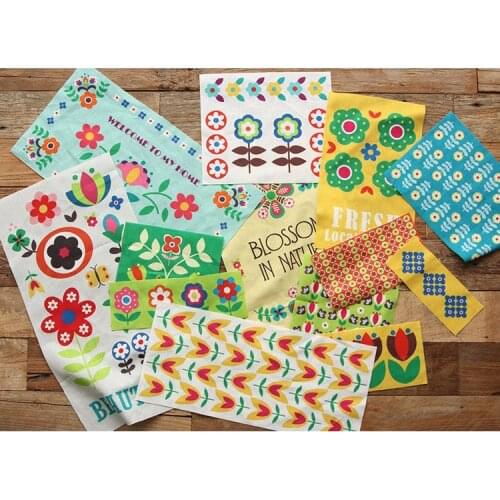 Linen fabric in patch pattern organic fabric width 140cm qute printed textile for Handmade Clothing home deco