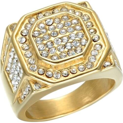 MFY Luxurious Alloy Full Crystal Geometric Octagon Mens Finger-Ring Party Anniversary Male Ring Fashion Jewelry Size 7-14