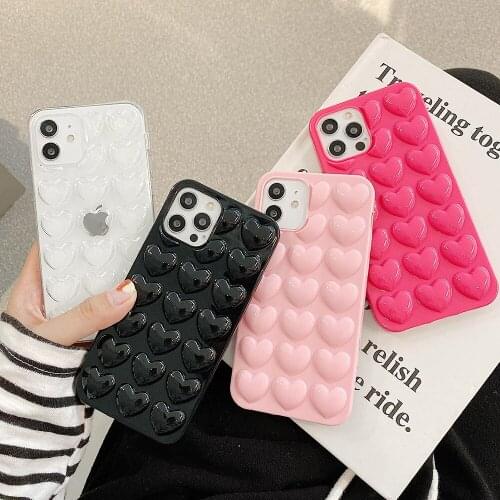 Cute 3D Love Heart Candy Color Phone Case For iPhone 12 11 Pro Max XR X XS Max se 2020 7 8 Plus Case Soft Back Cover UNBreak