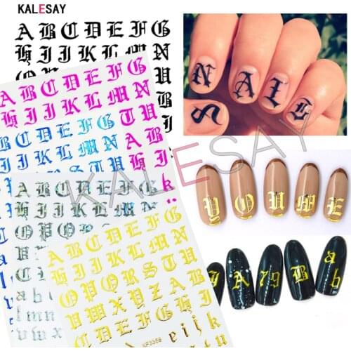 Fashion Old English Font Design Nail Stickers Manicure 3D Nail Art Decal Back Glue Stickers for Nails Decal Decoration 12 Colors