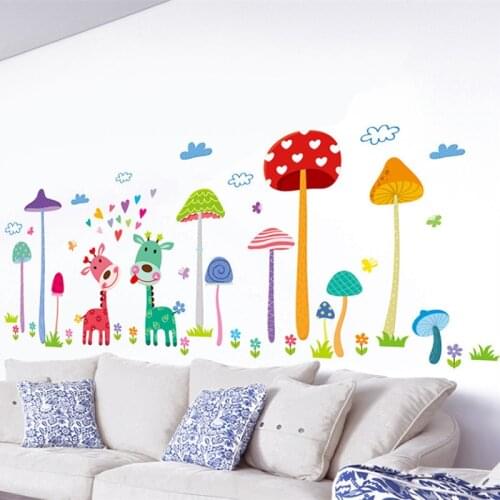 Cartoon deer mushroom umbrella DIY wall sticker living room bedroom wall decoration wall stickers for kids rooms