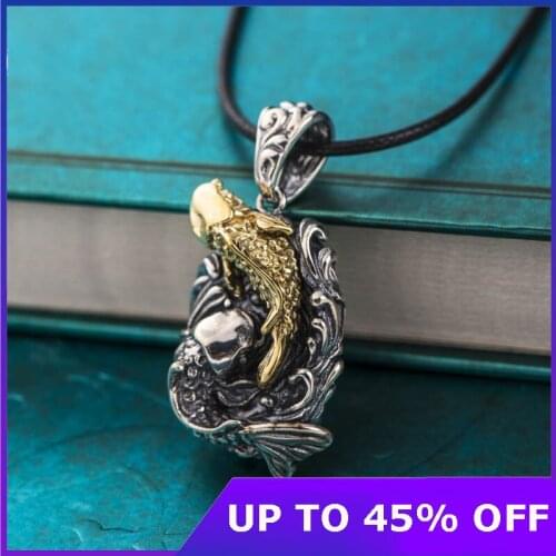 Real 100% 925 Sterling Silver man Pendant Vintage Handmade annual fish pendant for man and woman Jewelry Free Shipping