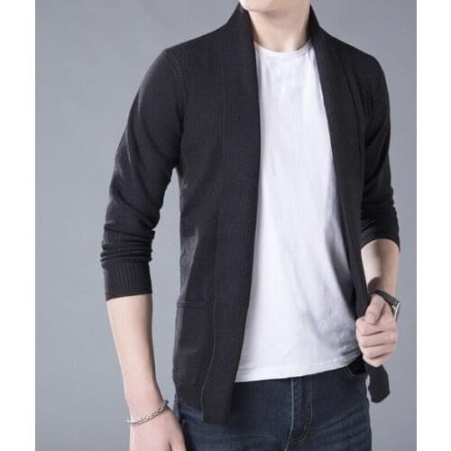 2018 Hot Sell Middle- Long length Mens Solid Sweater Cardigan Trench Male Casual Autumn pure color cardigan sweater