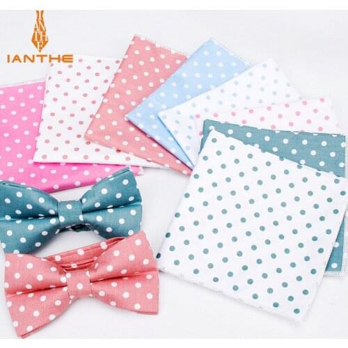 Men Vintage Dot Bowtie Pocket Square Handkerchief Sets for Suits Business Pocket Square Towel Bow Tie Set Butterfly Hankies