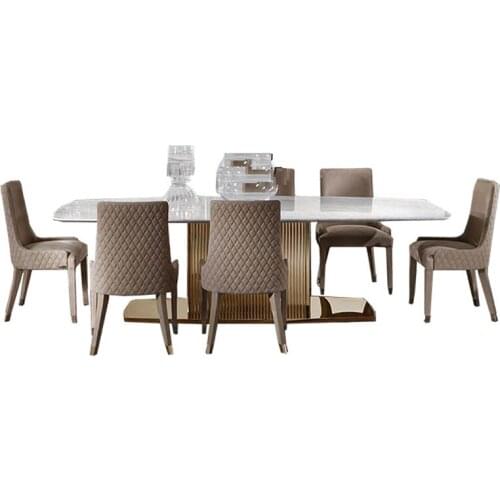 Dining table set comedor sillas de comedor стол обеденный mesa comedor muebles de madera mesa gold stainless steel + 6 chairs
