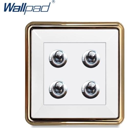 New Arrival Wallpad 4 Gang 1 Way 2 Way Toggle Button Wall Light Switch PC Panel Gold Edge