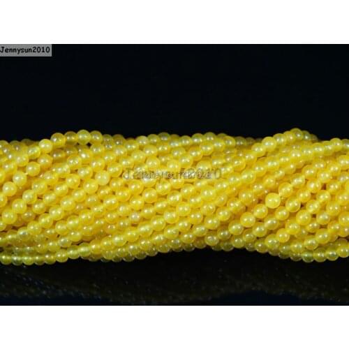 Natural Yellow Ja-de Gems Stones 2mm Smooth Round Spacer Loose Beads 15'' Strand for Jewelry Making Crafts 5 Strands/Pack