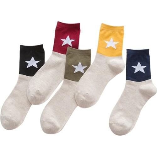 2017 autumn and winter new style in the tube socks Ms. Five-pointed star printed socks breathable sweat sweat cotton Women socks