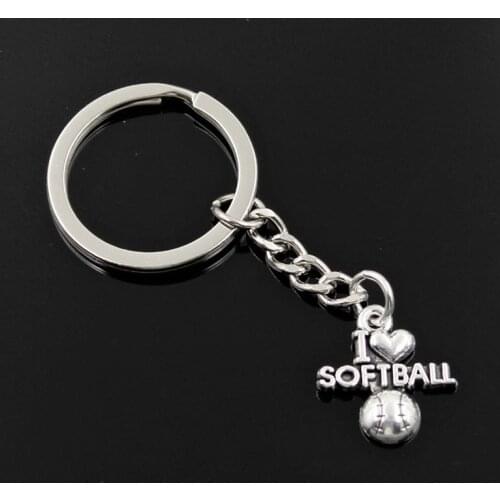 New Fashion Men 30mm Car Keychain DIY Metal Holder Chain Vintage I Love Softball 21x19mm Silver Color Pendant Gift