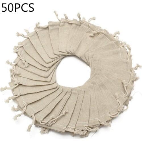 Big Deal 50pcs Jute Zack Hemp Drawstring Bag Gift Bag Burlap Packaging Bag Wedding Storage Bag Christmas Jewelry Packaging