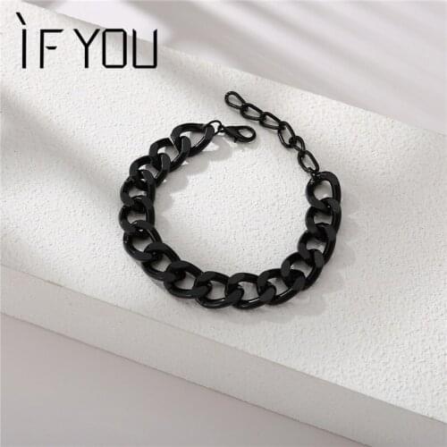 Punk Black Cuban Link Bracelet Hip Hop Chunky Thick Chain Bracelets for Women Pulseras Charm Bracelet Punk Jewelry