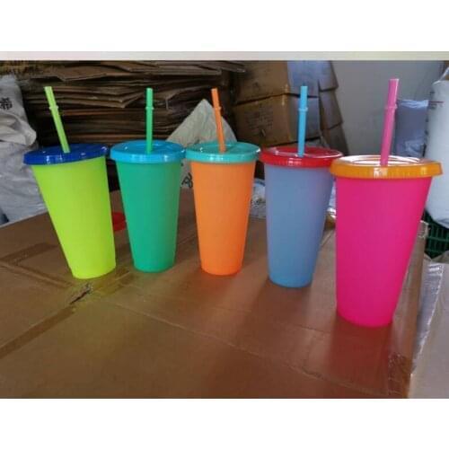 50pcs 24oz Plastic Color Changing Cup PP Material Temperature Sensing Cups Magic Tumblers With Lid And Straw Drinking Mug #32566