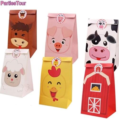 Treat Children Birthday For Farm Party Kraft Paper bags Treat school Treat Boxes Treat Kids Birthday School Gift Box Goodie Bags