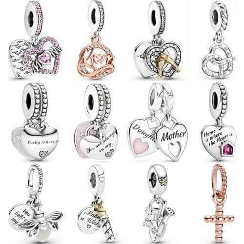 Watering Can Candle Daughter & Mother Heart & Mum Firefly Pendant Bead 925 Sterling Silver Charm Fit Europe Bracelet Jewelry