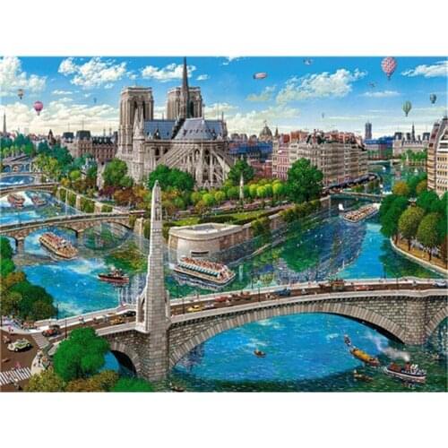Full Square Diamond Painting City Scenery New Arrivals Wall Art Diamond Embroidery Town Bridge Building Wall Art