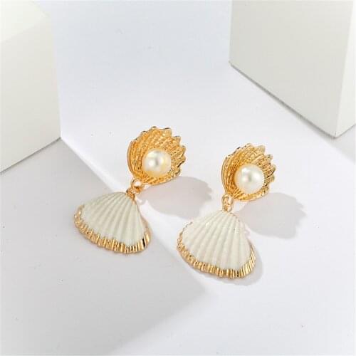 New fashion Bohemian Colorful Shell Drop Earrings For Women Fashion Gold Color Metal Shell Statement Earrings Beach Jewelry