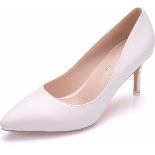 Women pumps wedding Party banquet PU Rhinestones Slip On 7.5CM Thin High Heels Pointed Toe high heels women shoes size 35-42