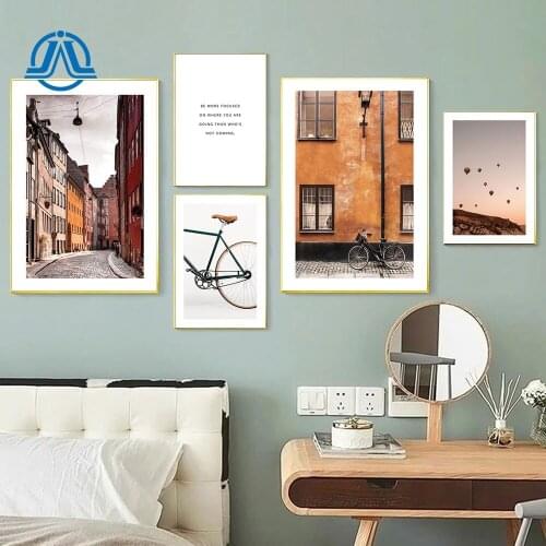 Vintage Wall Art Print Ancient Building Poster Bicycle Print Hot Air Balloon Canvas Painting For Living Room On The Wall Decor