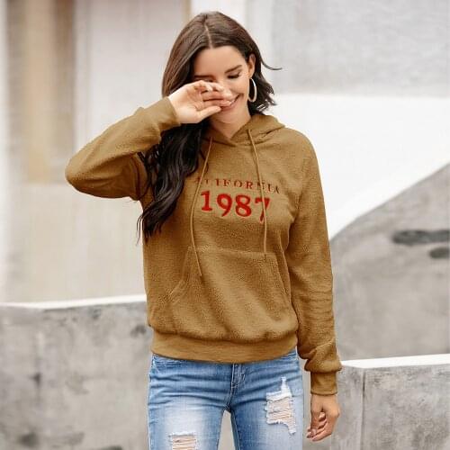 2020 Women Autumn Warm Fleece Hoodies Letter Print Sweatshirt Fall Winter Long Sleeve Hooded Pullover Top Streetwear