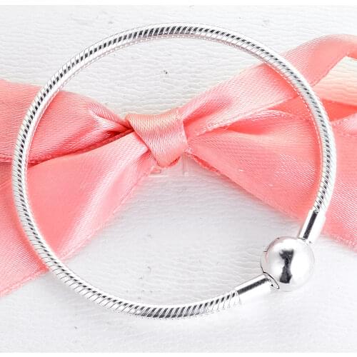 Snake Chain Bracelet with Round Clasp Genuine 925 Sterling Silver Jewelry for Women DIY Making Fits Charms Beads Pulseras