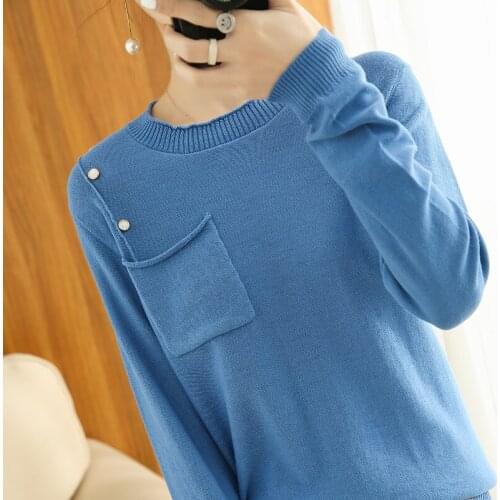 Pullover women 2021 spring and autumn round neck cotton sweater women short casual solid color knitted top sweater