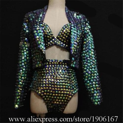 Women Sexy Nightclub Stage Costume Female Lingerie Summer DJ Singer Sexy Suit Bra Shorts Bodysuit