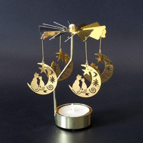 Golden Metal Candle Holder Hot Spinning Rotary Candlestick Rotation Windmill Candelabra Christmas Gift Candle Horse Lantern