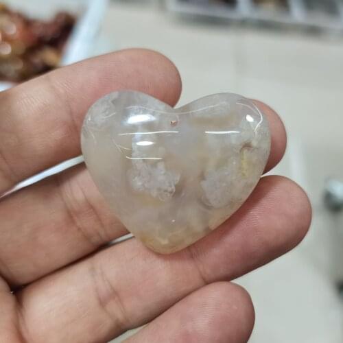1-5pcs Crystal Heart Natural Flower agate Quartz hearts Small cherry blossom carnelian cardiac Shape Crystals Healing Gift