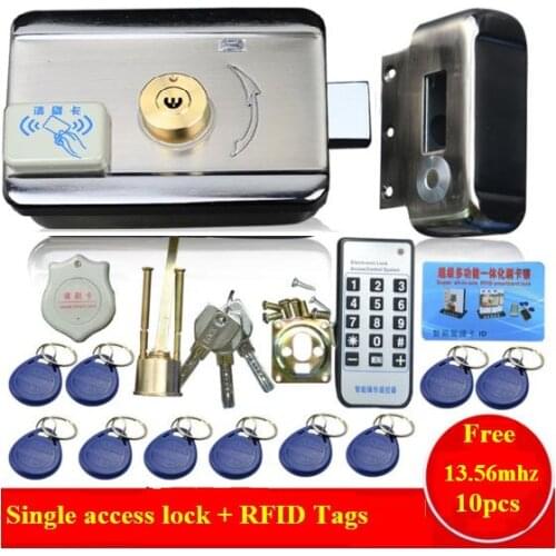 10pc tags Door & gate lock Access Control system Electronic integrated RFID Door Rim lock w/ 1000 users RFID reader for intercom