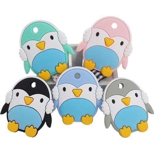 Chenkai 10PCS BPA Free Silicone Baby Penguin Teether Animal Teething Food Grade For Baby Chewable Pacifier Pendant Accessories