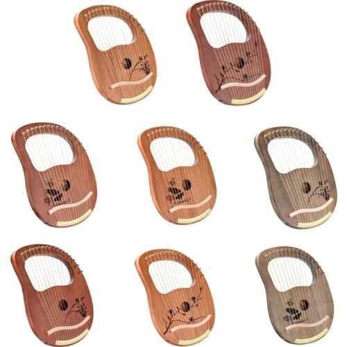 16 Metal Strings Handheld Lyre Harp Mahogany Body Classical Musical Instrument Gift with Cloth Carry Bag