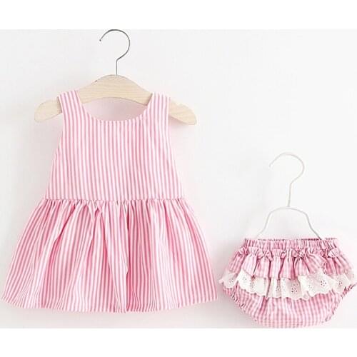 Baby Girls Striped Clothes Sets 2021 New Summer Newborn Baby Suit Bow-knot Dress And Panties 2pcs Outfit Toddler Cute Clothing