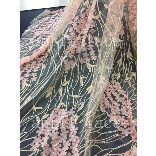 5yards /lot st004# 3d flower stone embroidery best quality tulle mesh lace fabric for sawing bridal wedding/ evening dress