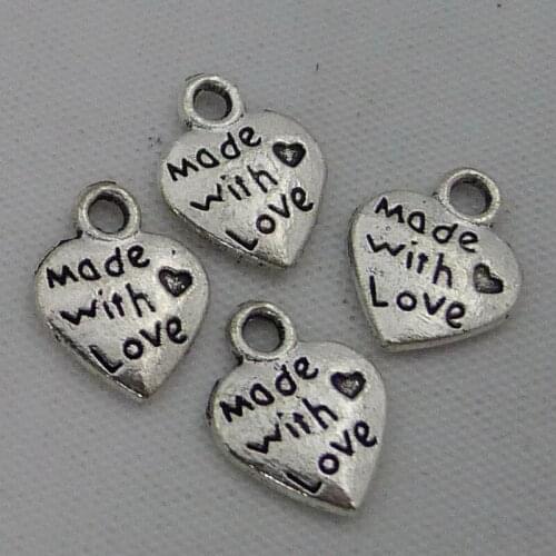 A0264 200pcs Alloy Made With Love Heart Charms 12x10mm Jewelry Accessories