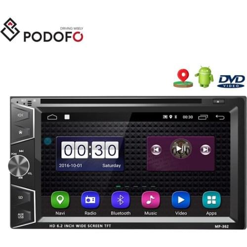 Podofo Car Radio Android 2 Din Car DVD Player Autoradio Quad Core 6.2" Touch Screen GPS Navigation BT Wifi Phone Link