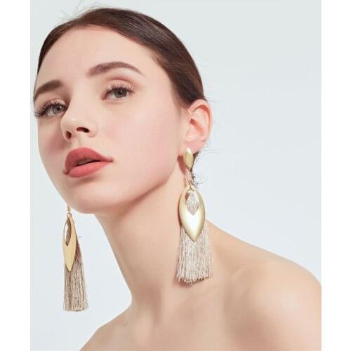 CRLEY Bohemian Tassel Drop Earrings for Women Female Ethnic Long Red Black Dangle Earring With Water Drop Shape Dangle Earring