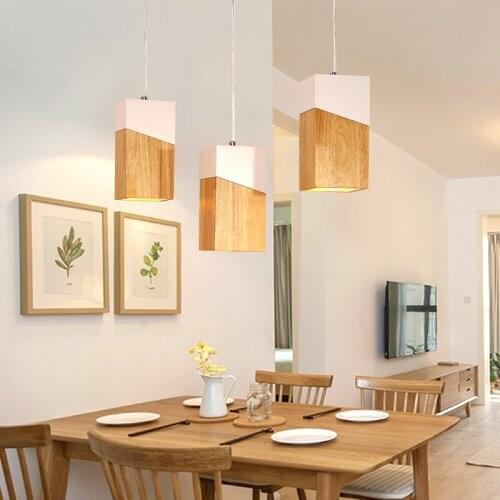 Nordic design wood pendant lights modern simple iron and wooden lampshade creative restaurant cafe hanging lamp light fixture