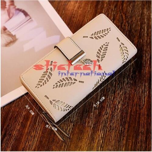 By dhl or ems 100pcs 2017 Women wallet Long Section Simple Zipper Hollow Leaf Sweet Girl Wallet Multi-card Korean style Wallet
