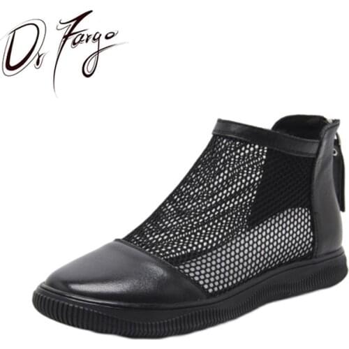 DRFARGO 2021 Summer Women Ankle Boots Mesh Lace Breathable Low Heel Network Round Toe Fashion Shoes High Heels Boots Ankle Boot